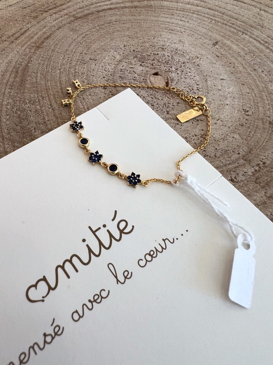 Shop Online Bracciale dorato pietre fiori blu Amitié