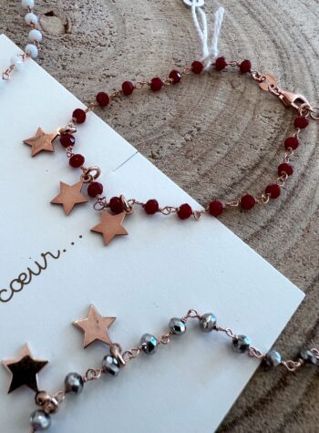 Shop Online Bracciale rosé rosario pietre rosse e stelle Amitié