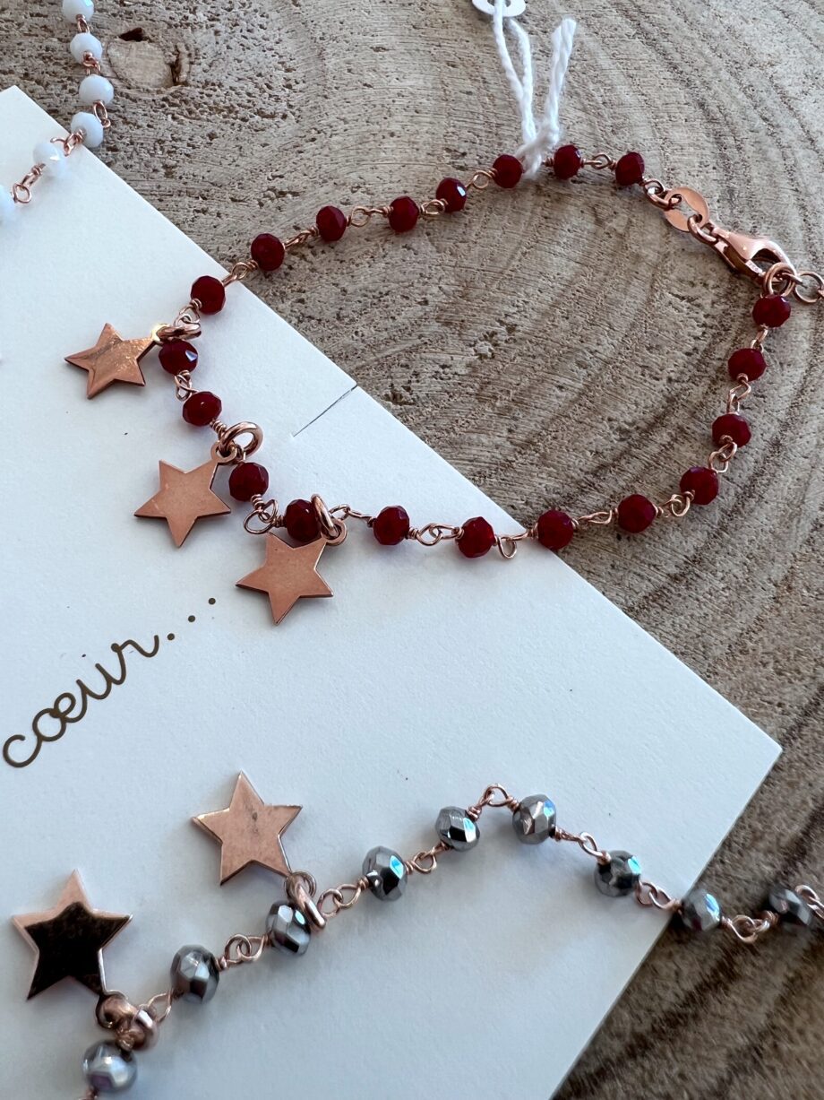 Shop Online Bracciale rosé rosario pietre rosse e stelle Amitié