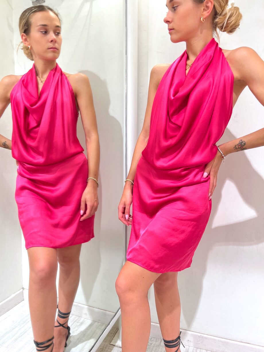 Shop Online Vestito corto in raso fucsia scollo anello Vicolo