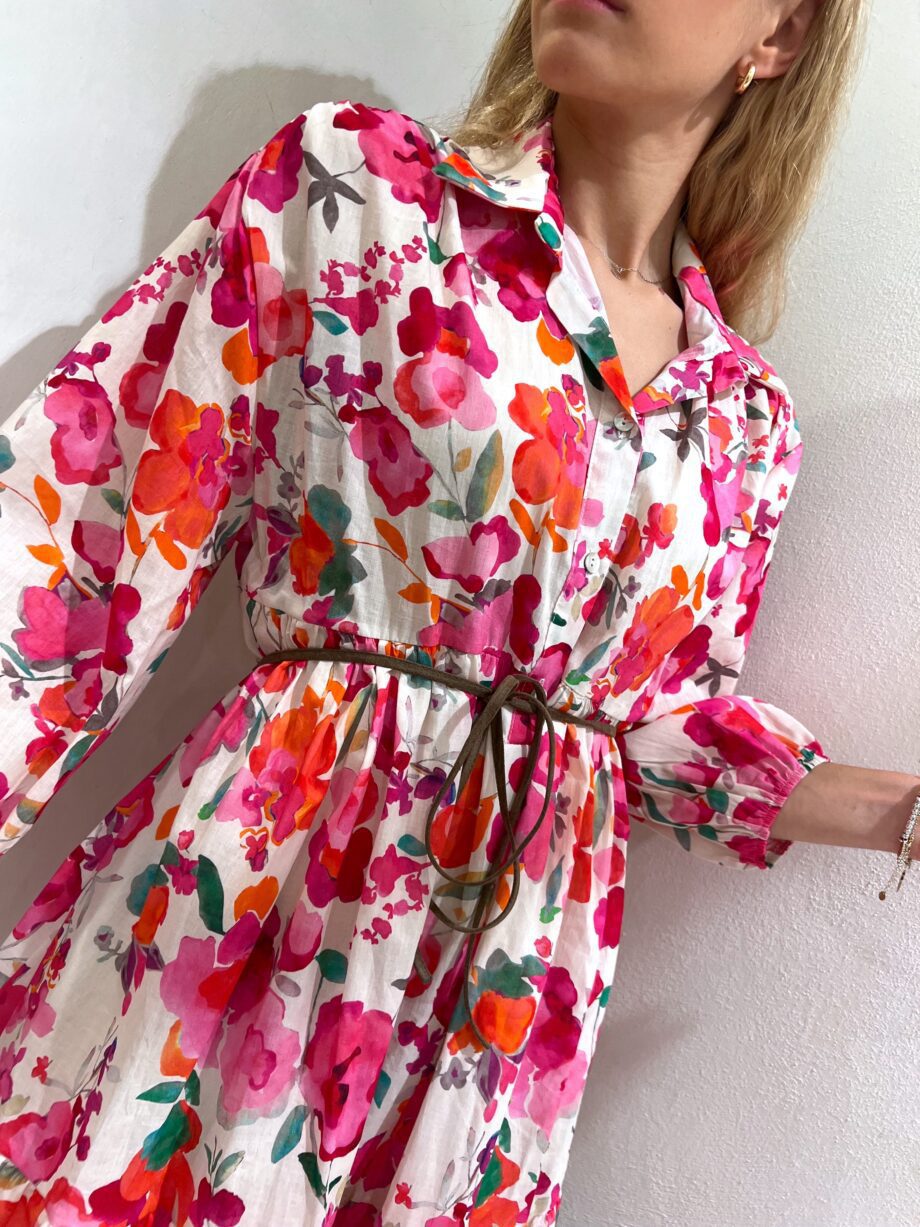 Shop Online Vestito corto a fiori fucsia con balze Have One