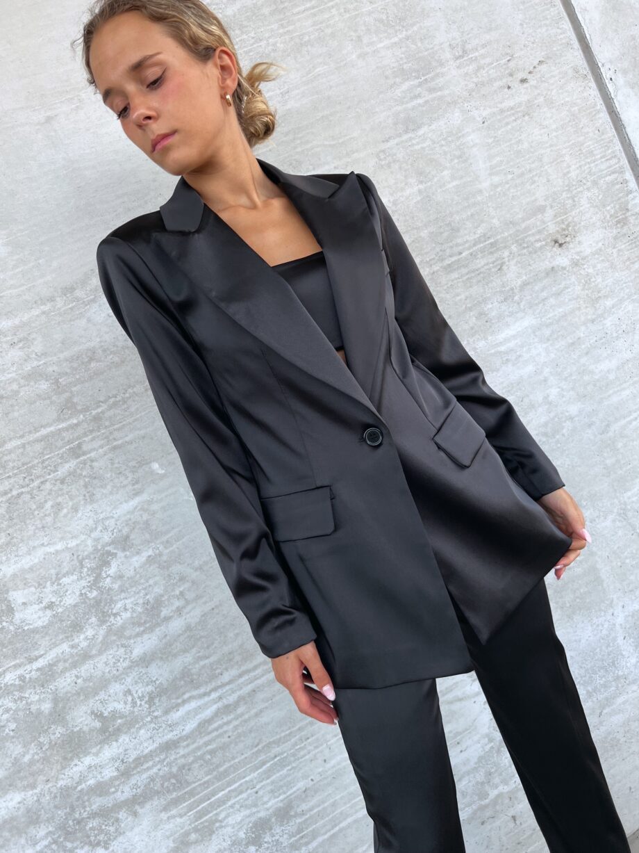 Shop Online Blazer un bottone in raso nero The Lulù