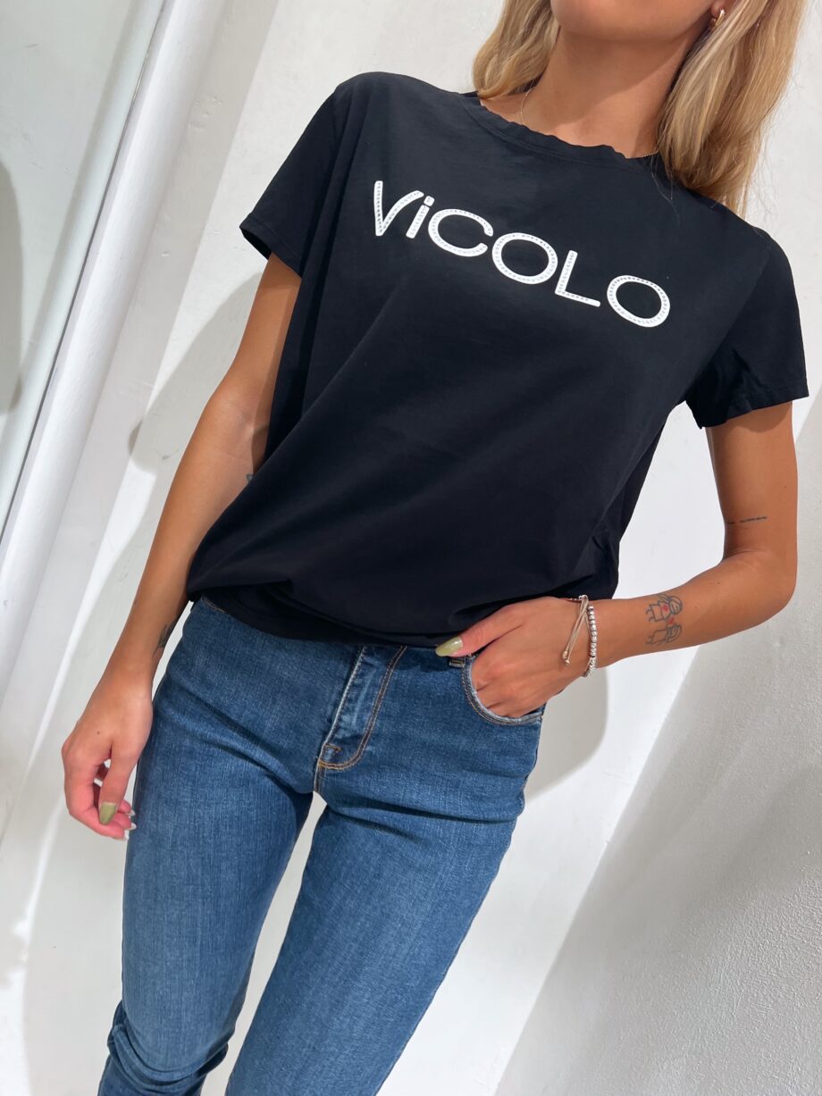 Shop Online T-shirt nera scritta logo Vicolo