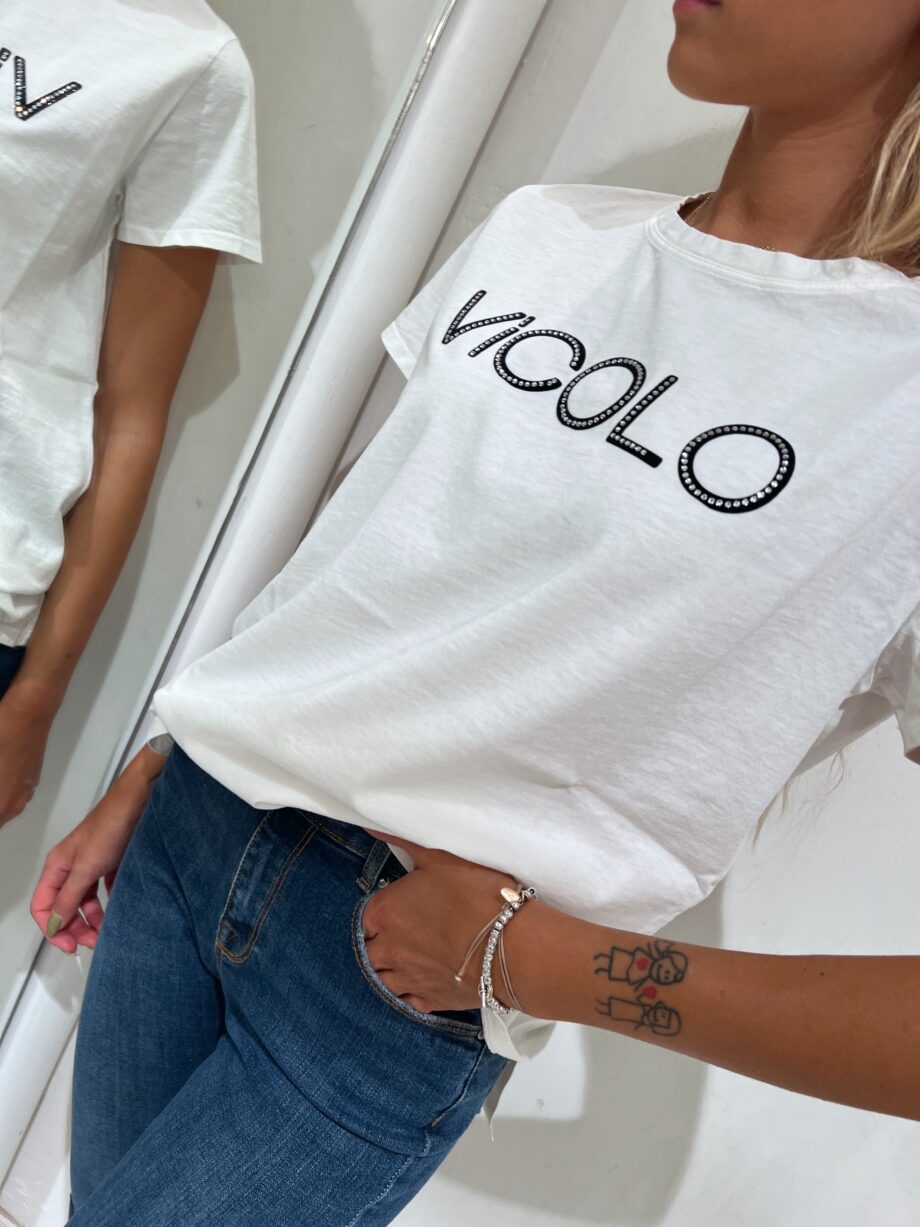 Shop Online T-shirt bianca scritta logo Vicolo