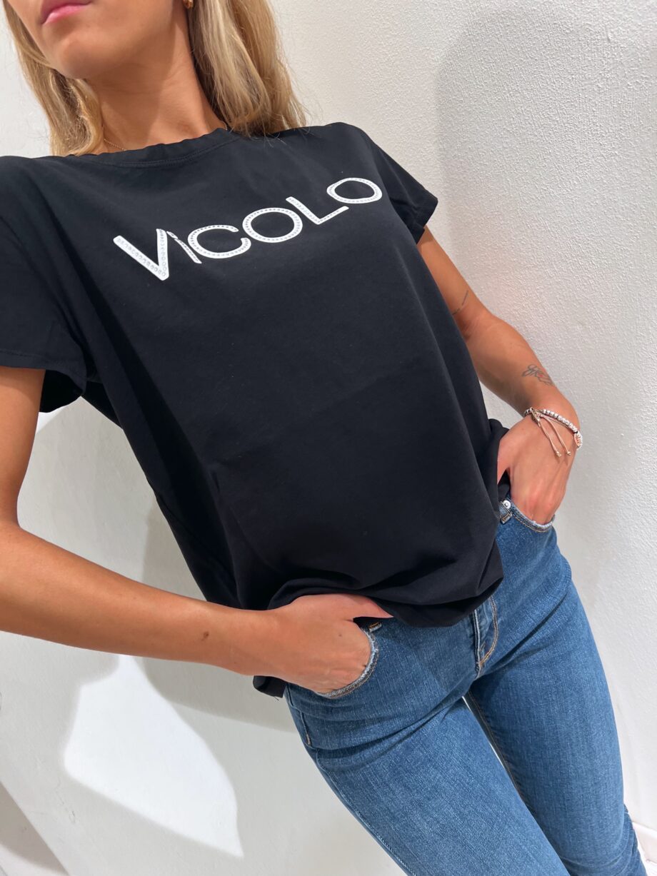 Shop Online T-shirt nera scritta logo Vicolo