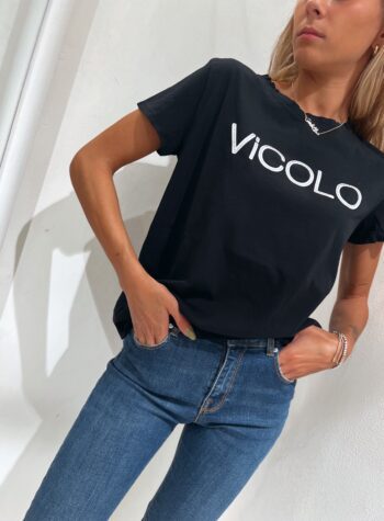 Shop Online T-shirt nera scritta logo Vicolo