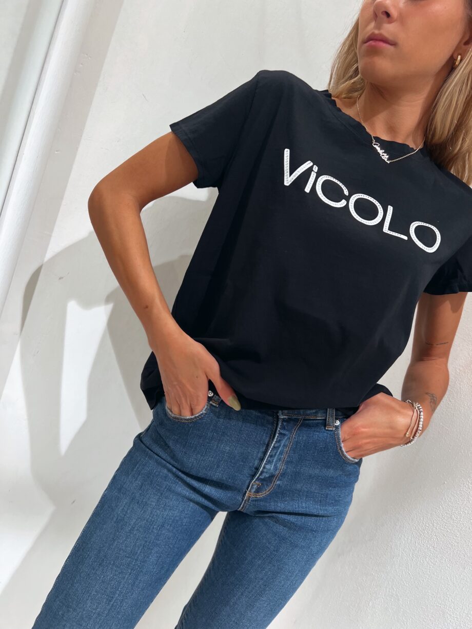 Shop Online T-shirt nera scritta logo Vicolo