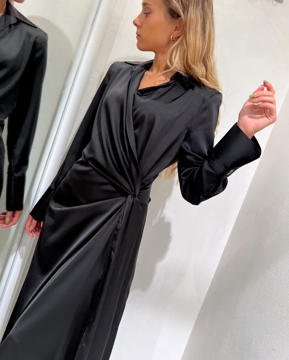 Shop Online Vestito lungo nero con nodo in raso Vicolo