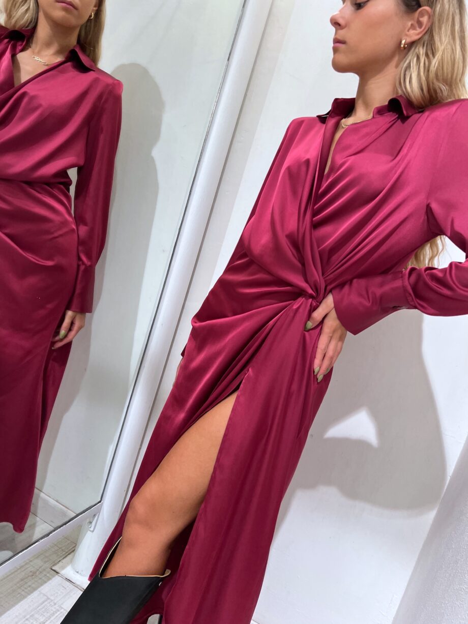 Shop Online Vestito lungo rosa scuro con nodo in raso Vicolo