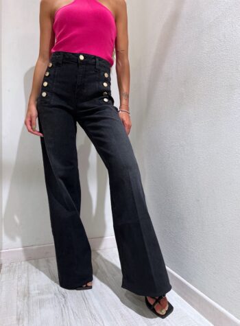 Shop Online Jeans palazzo nero con bottoni Vicolo