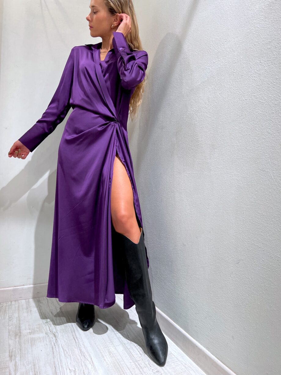 Shop Online Vestito lungo viola con nodo in raso Vicolo