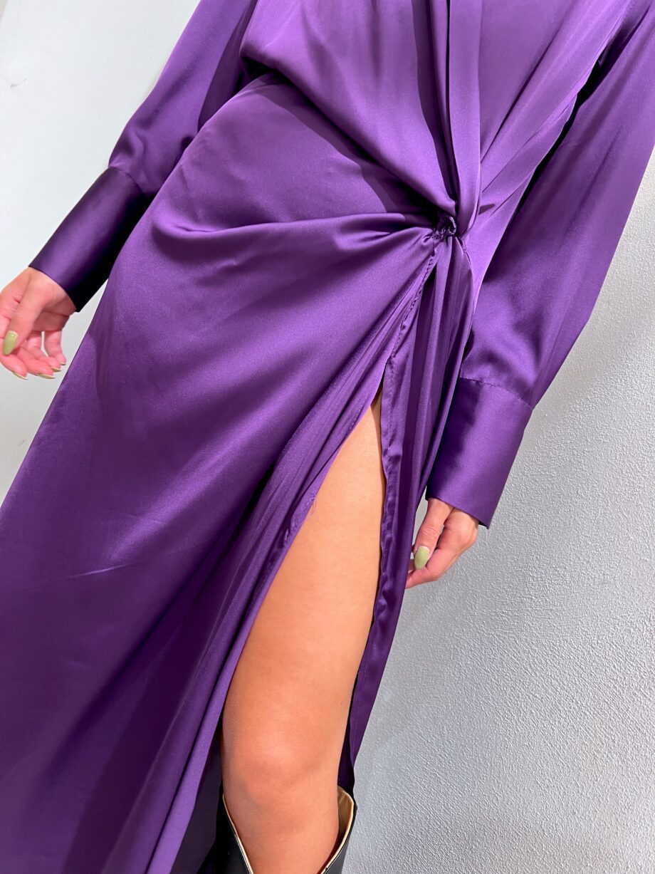 Shop Online Vestito lungo viola con nodo in raso Vicolo