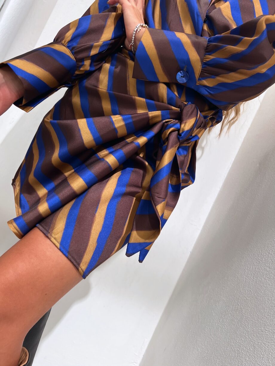 Shop Online Vestito in raso a righe marrone blu e senape Vicolo