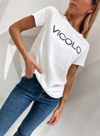 Shop Online T-shirt bianca scritta logo Vicolo