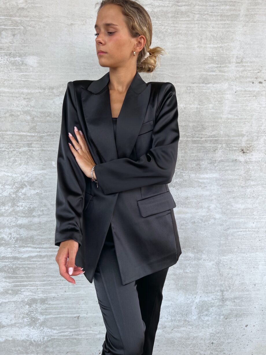 Shop Online Blazer un bottone in raso nero The Lulù