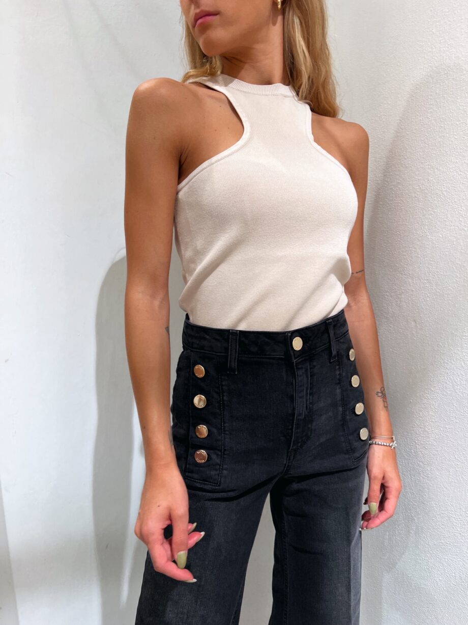 Shop Online Top in maglia panna scollo halter Vicolo