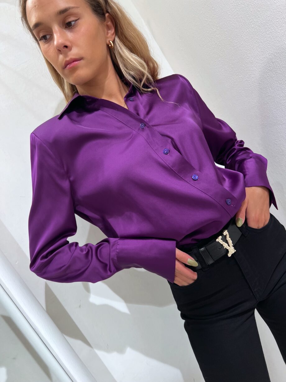 Shop Online Camicia in raso viola con elastico Vicolo