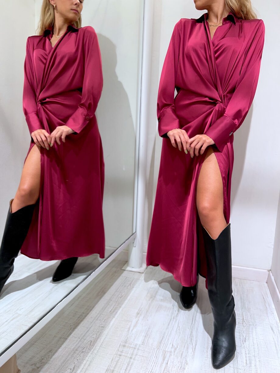 Shop Online Vestito lungo rosa scuro con nodo in raso Vicolo