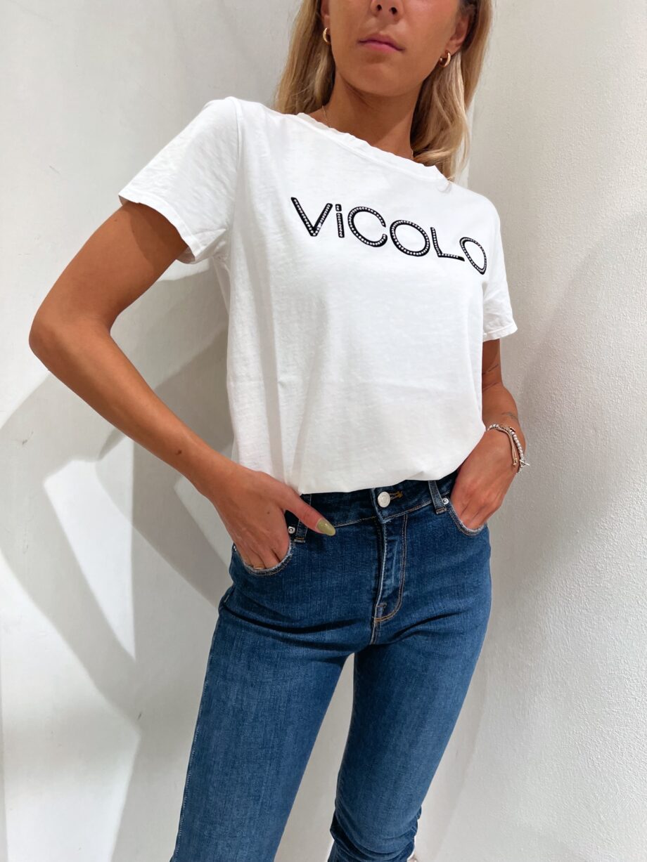 Shop Online T-shirt bianca scritta logo Vicolo