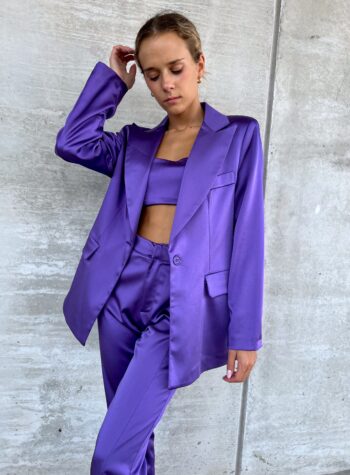 Shop Online Blazer un bottone in raso viola The Lulù