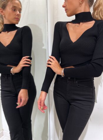 Shop Online Top in maglia nero incrocio Vicolo