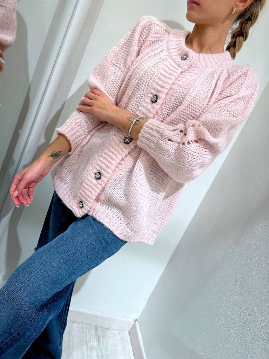 Shop Online Cardigan rosa con bottone gioiello Dimora