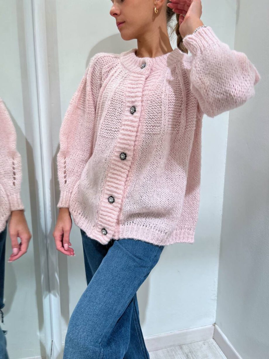 Shop Online Cardigan rosa con bottone gioiello Dimora