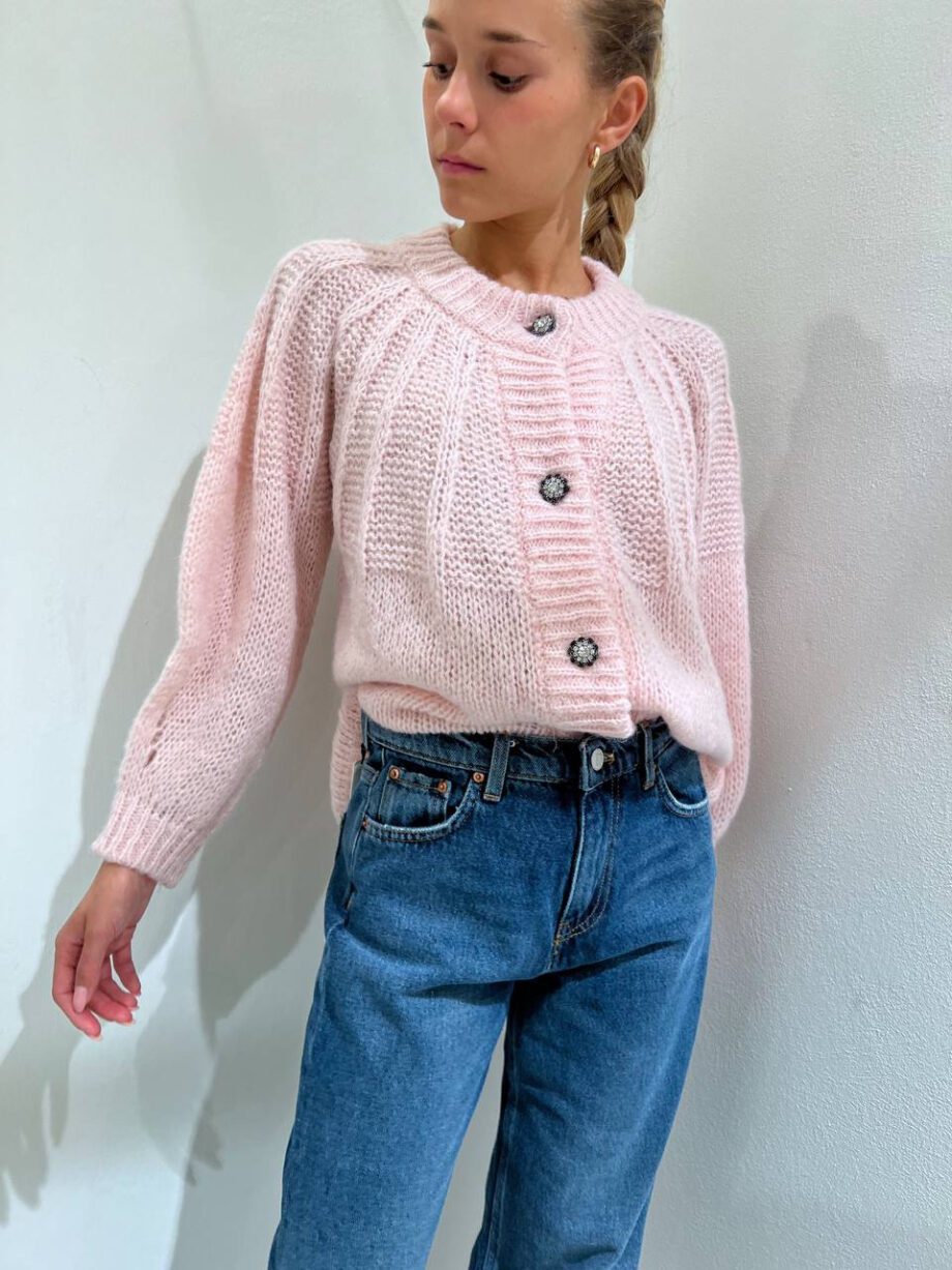 Shop Online Cardigan rosa con bottone gioiello Dimora