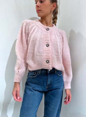 Shop Online Cardigan rosa con bottone gioiello Dimora