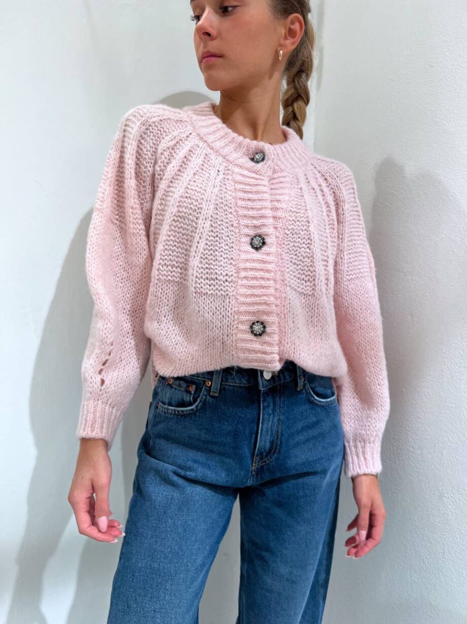 Shop Online Cardigan rosa con bottone gioiello Dimora