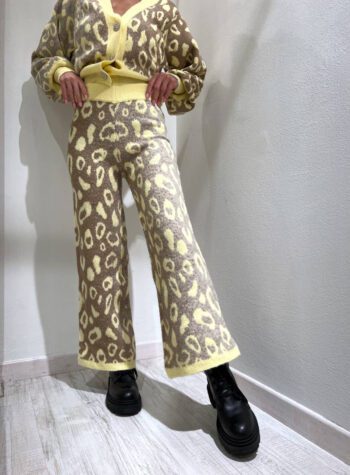 Shop Online Pantalone palazzo maculato giallo e beige Dimora