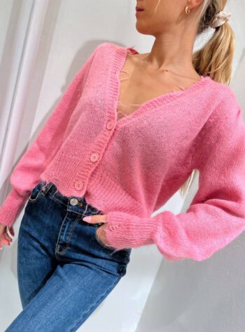 Shop Online Cardigan corto rosa con rotture Kontatto