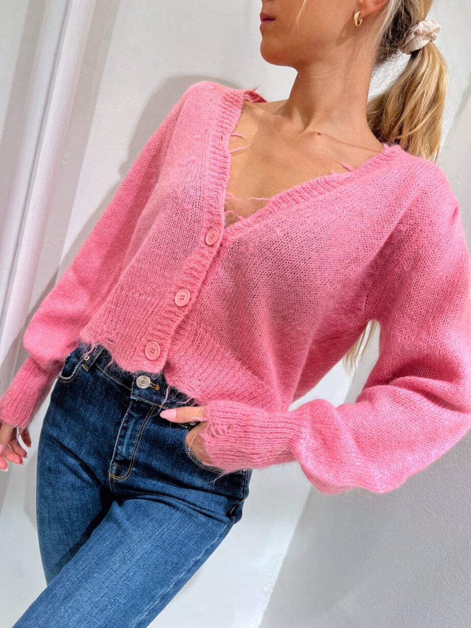 Shop Online Cardigan corto rosa con rotture Kontatto