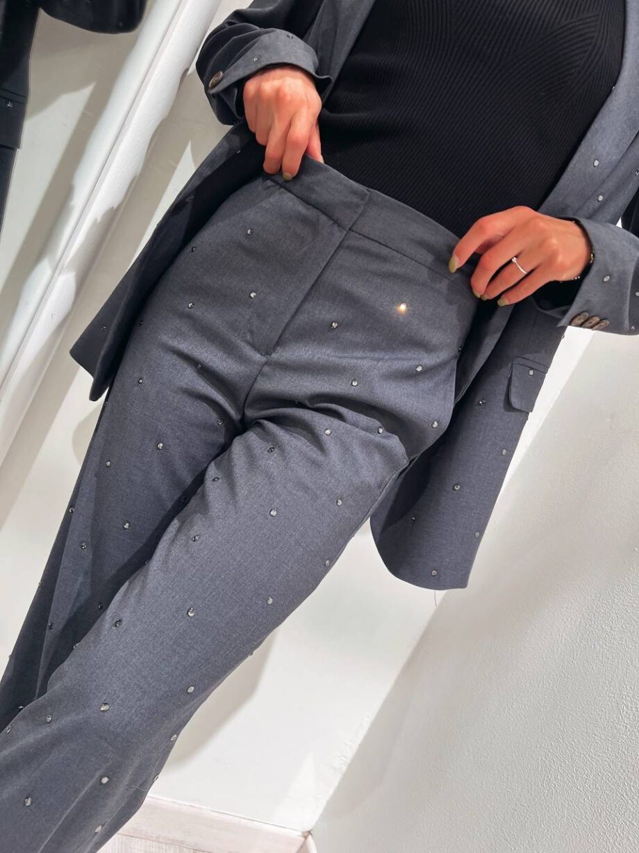 Shop Online Pantalone grigio palazzo con strass Vicolo