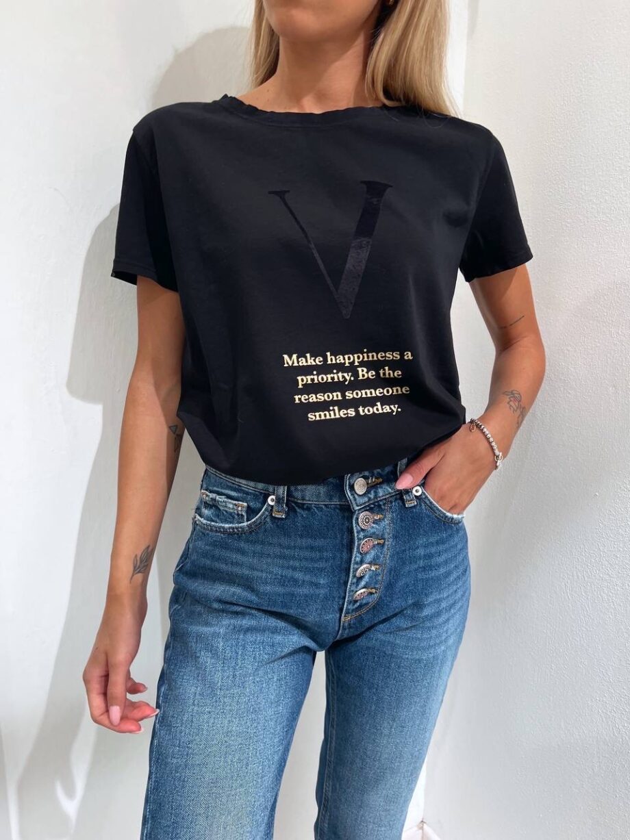Shop Online T-shirt girocollo nera con V velluto Vicolo