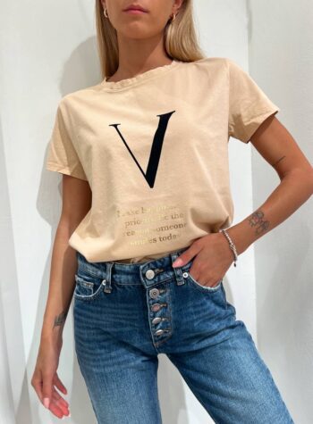 Shop Online T-shirt girocollo nera con V velluto Vicolo