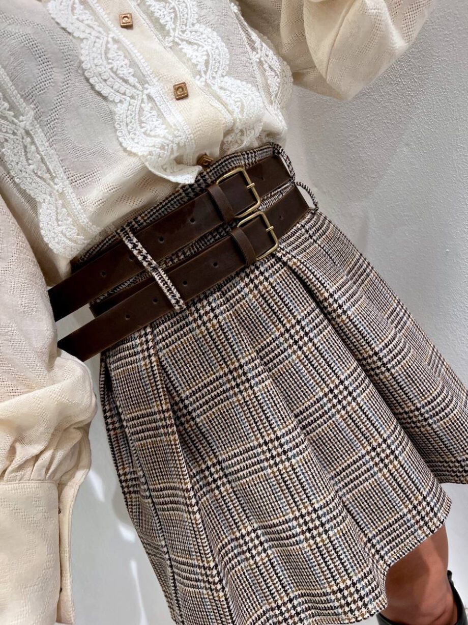 Shop Online Minigonna a quadri e pieghe doppia cintura Souvenir