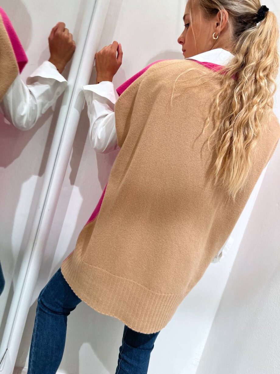 Shop Online Gilet over fucsia e beige cachemire Vicolo