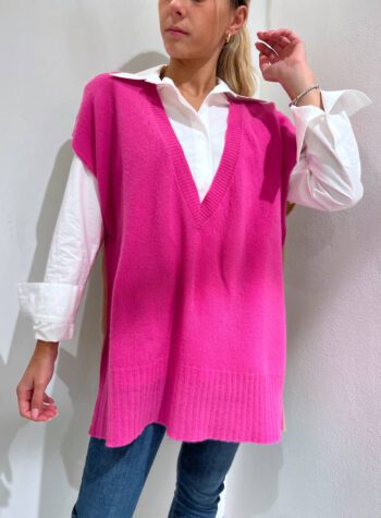 Shop Online Gilet over fucsia e beige cachemire Vicolo