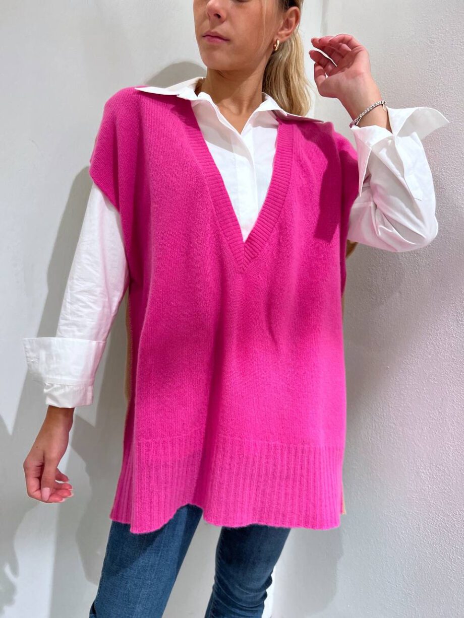 Shop Online Gilet over fucsia e beige cachemire Vicolo