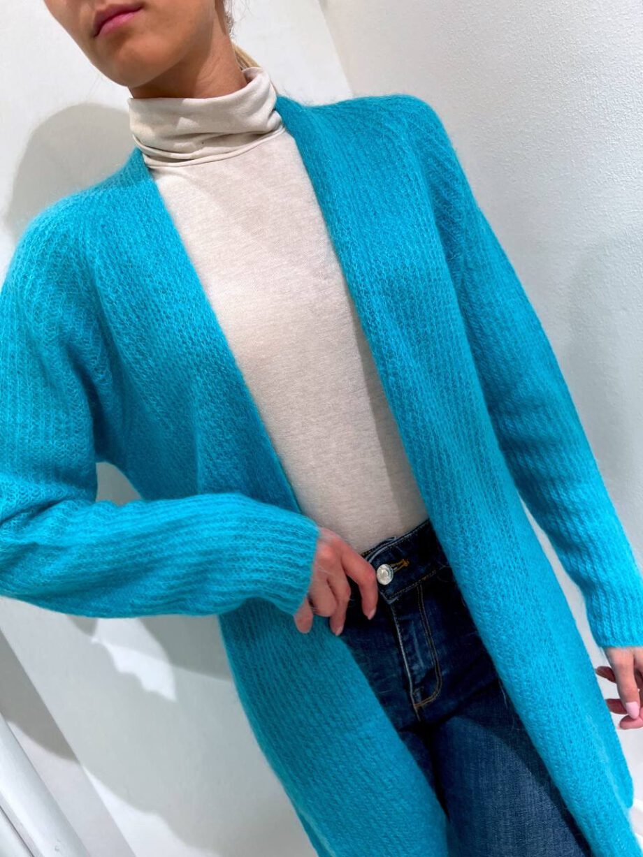 Shop Online Cardigan aperto turchese in lana Kontatto