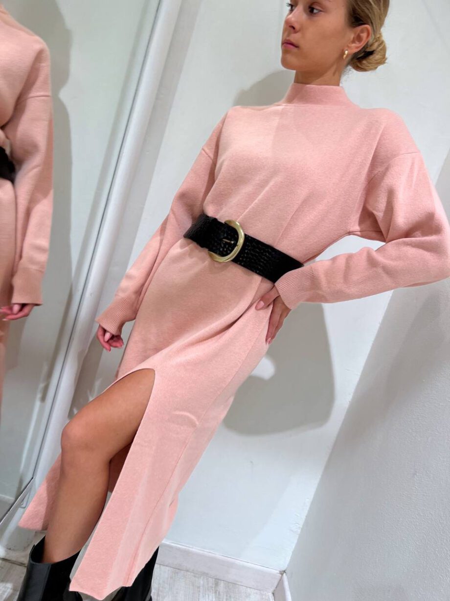 Shop Online Vestito lungo in maglia con spacco rosa Kontatto