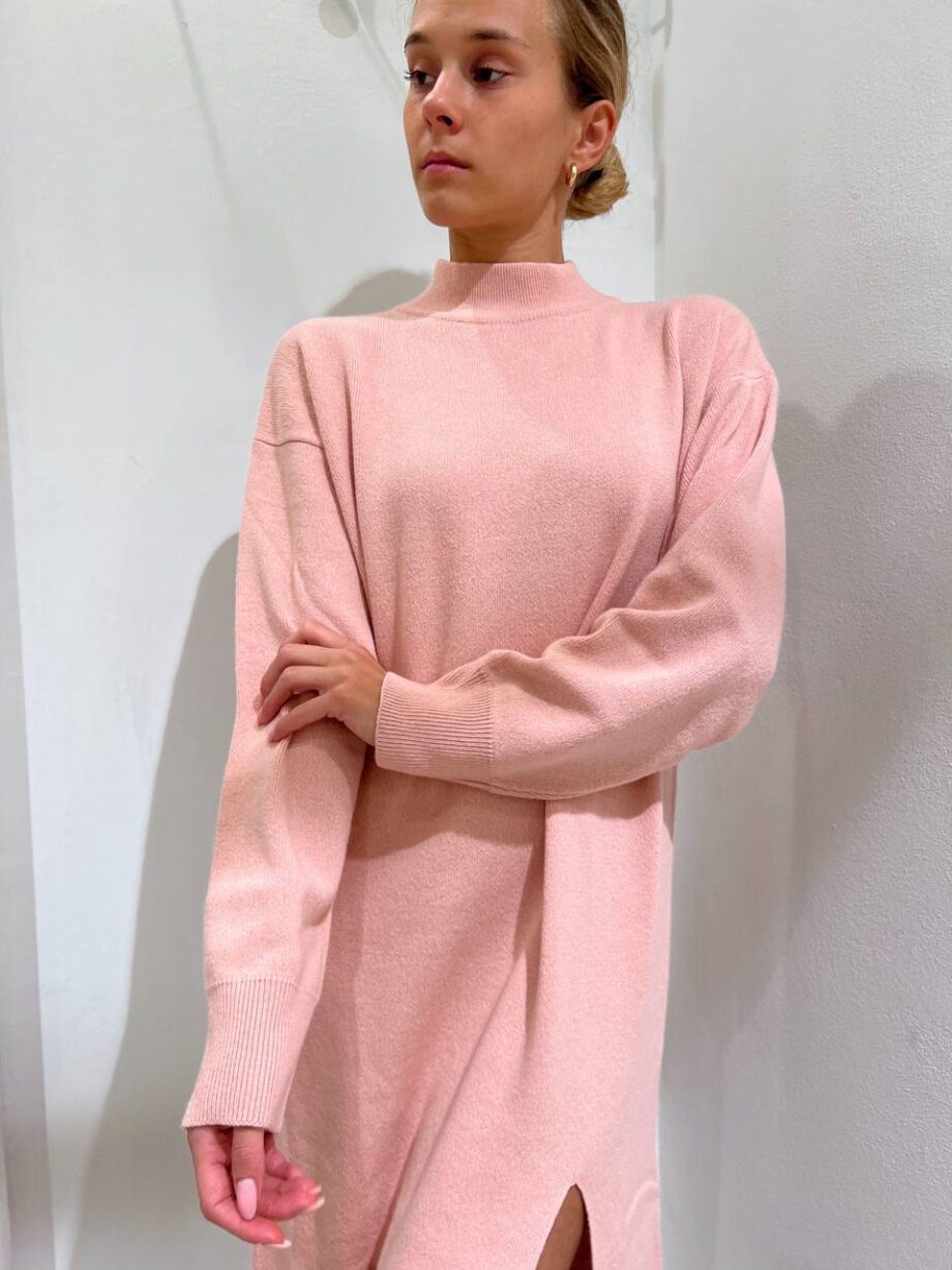 Shop Online Vestito lungo in maglia con spacco rosa Kontatto