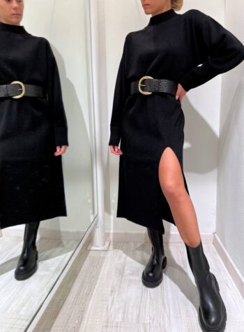 Shop Online Vestito lungo in maglia con spacco nero Kontatto