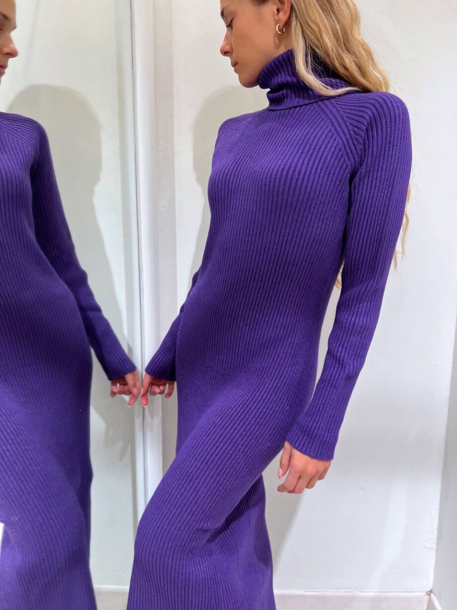 Shop Online Vestito lungo in maglia a coste viola Kontatto