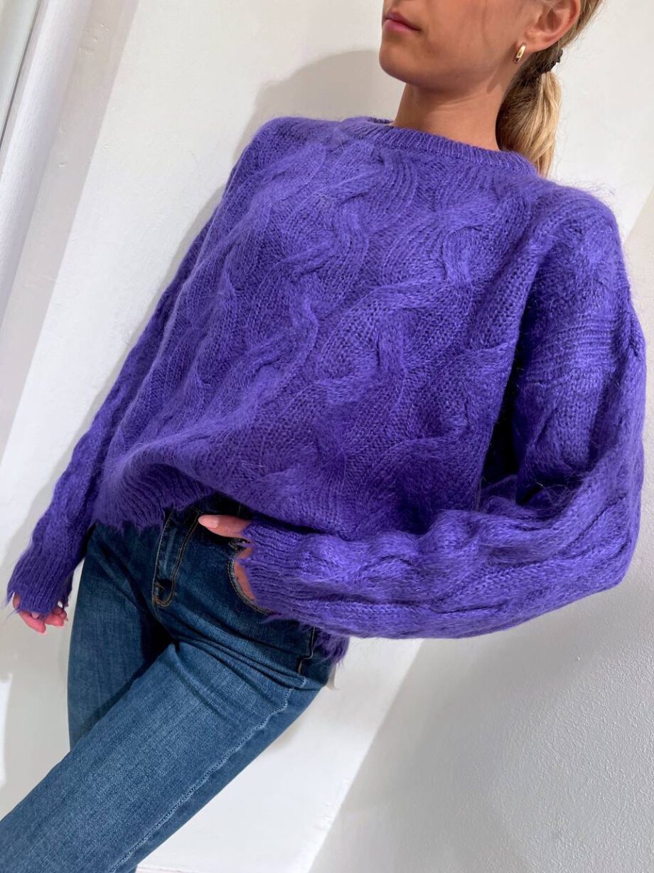 Shop Online Maglione viola con trecce in mohair Kontatto