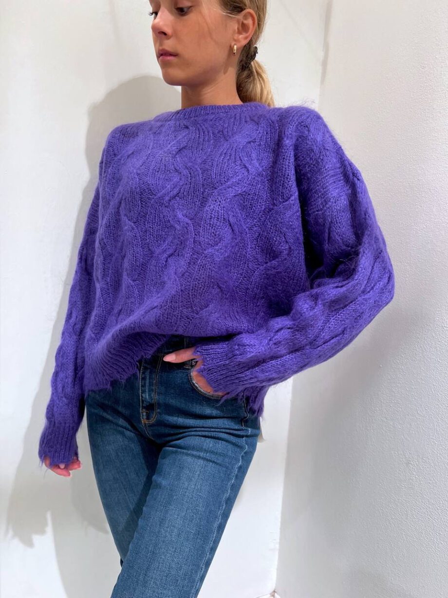 Shop Online Maglione viola con trecce in mohair Kontatto