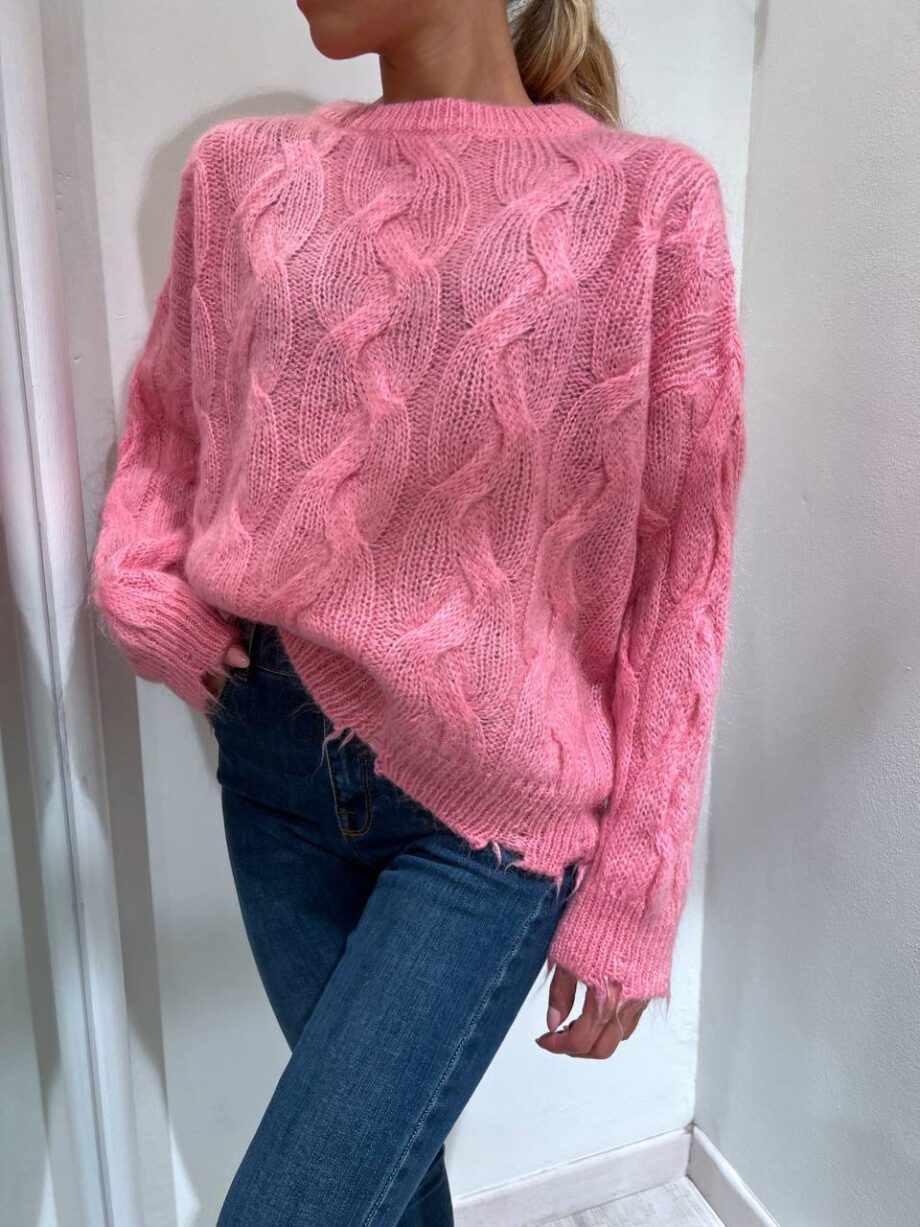 Shop Online Maglione rosa con trecce in mohair Kontatto