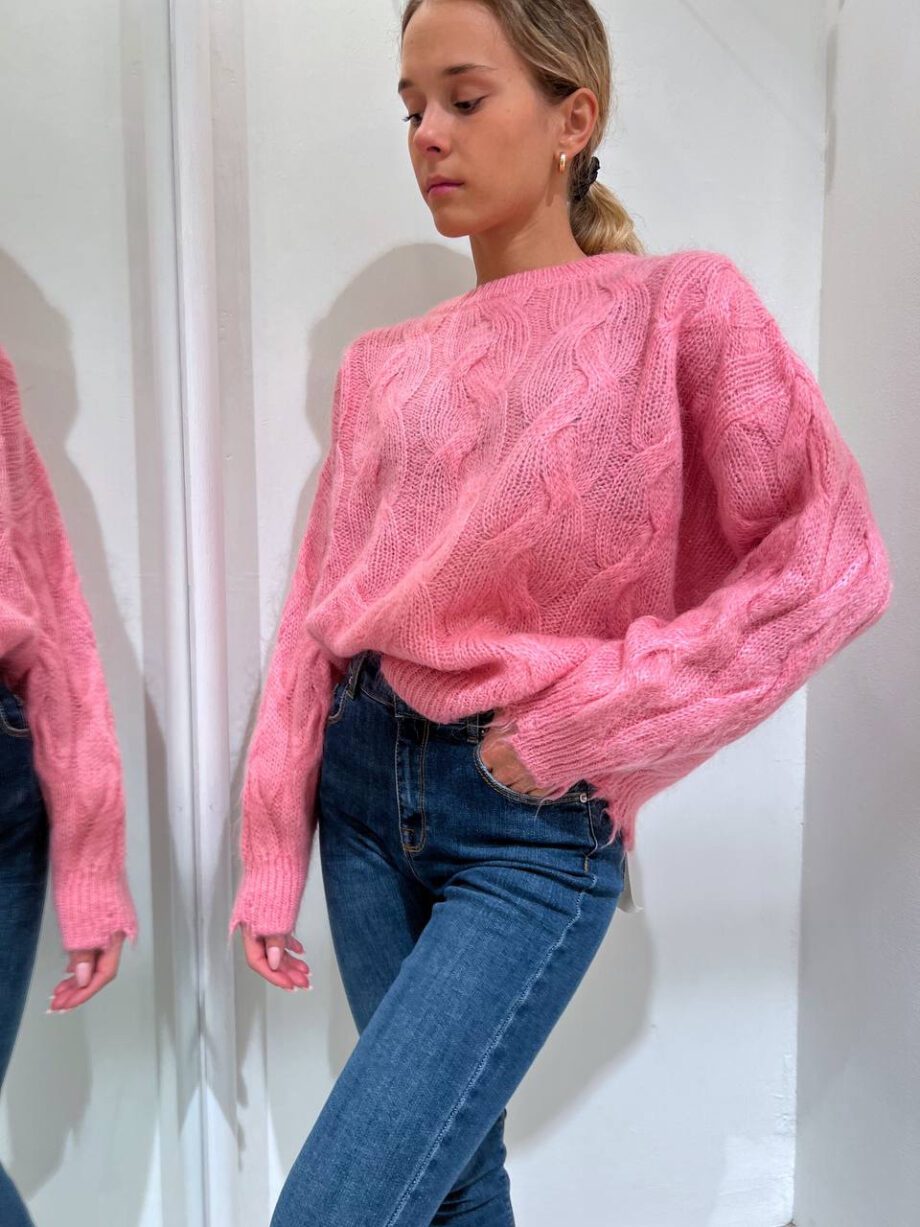 Shop Online Maglione rosa con trecce in mohair Kontatto