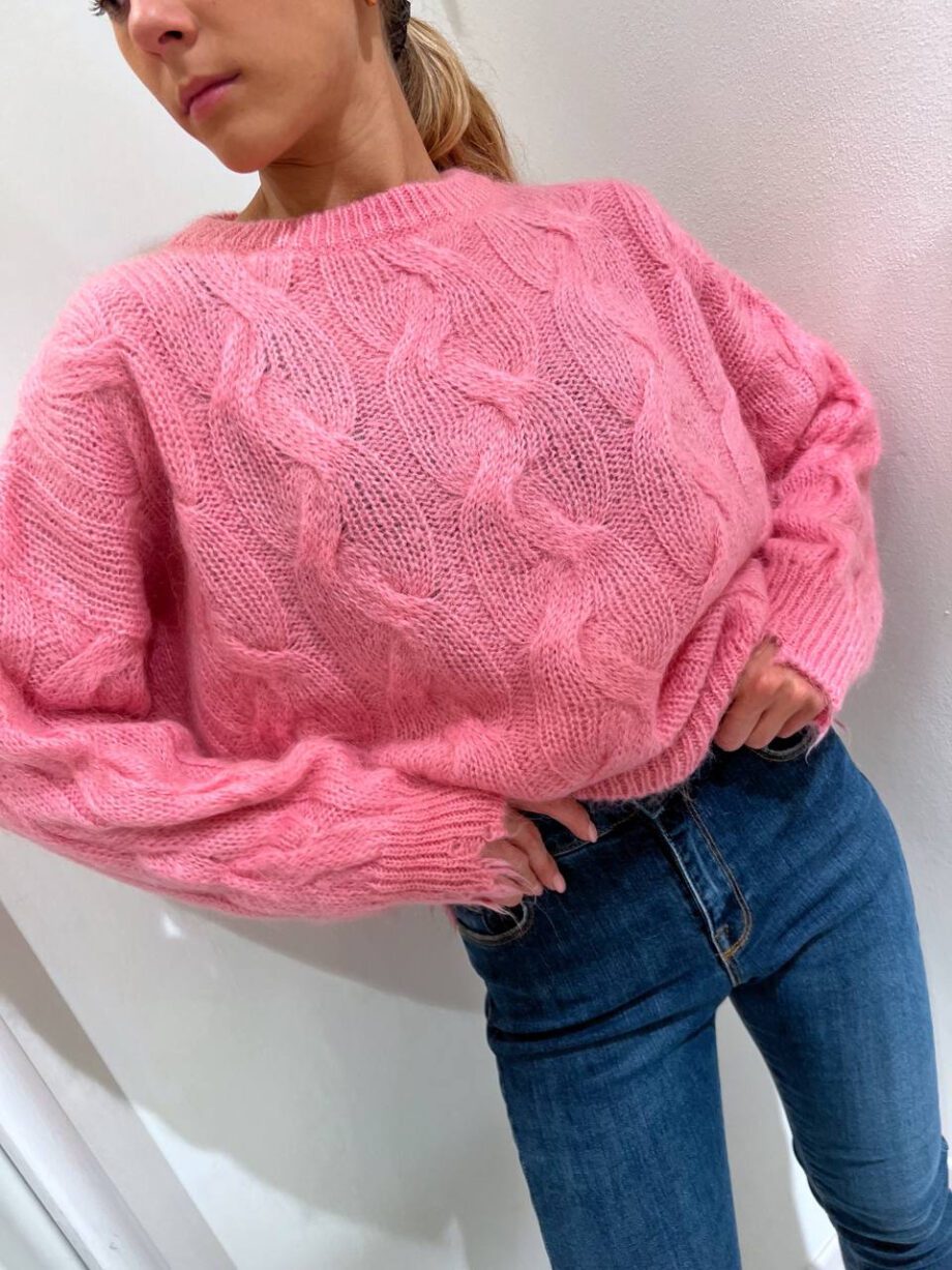 Shop Online Maglione rosa con trecce in mohair Kontatto